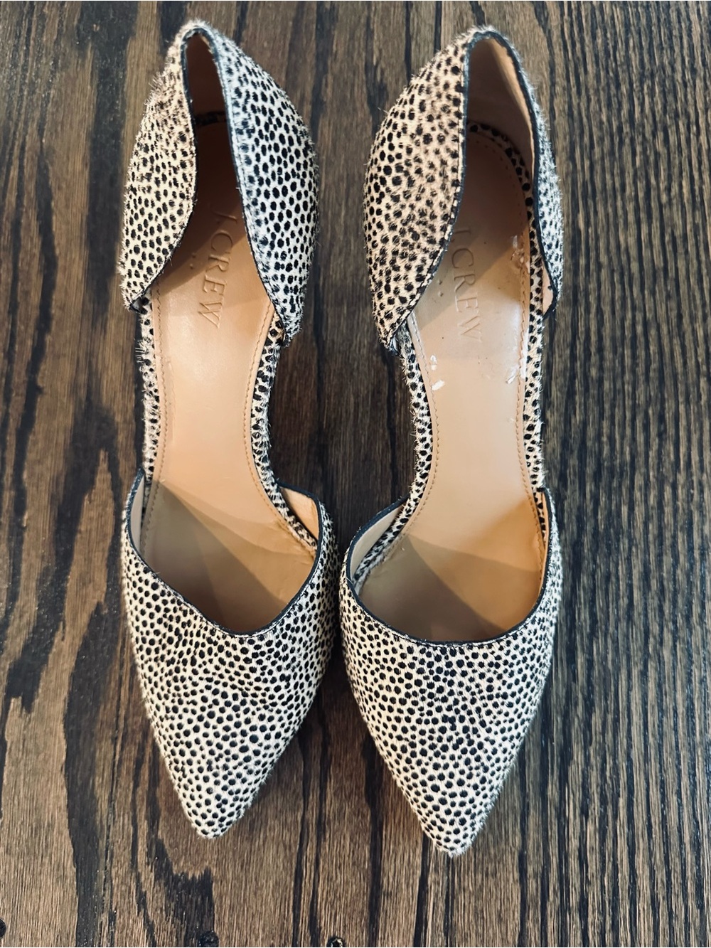 J.Crew Calf Hair D'Orsay Heels Leopard Spotted Pointed Toe Size 10